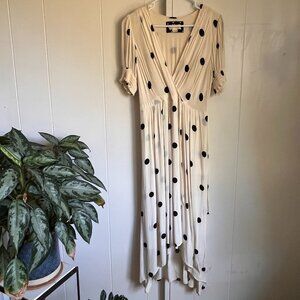 Maeve Anthropologie Midi Wrap Dress White with Black Polka Dots